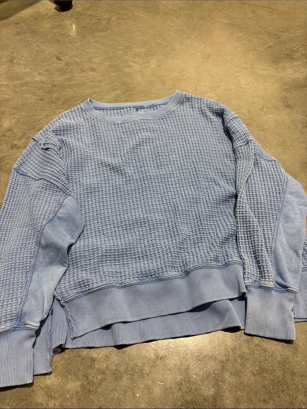 American Eagle Outfitters Light Blue Waffle-Knit Sweatshirt